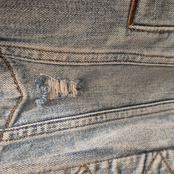 Hollister Light Blue Denim Jacket with Gray Sleeves Ripped Look Size L - Picture 4 of 11